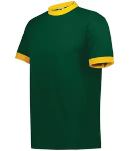 Ringer T-Shirt Menswear 50/50 Polyester Cotton Jersey Knit Top with Contrast Color Collar and Cuffs Set-in Sleeves Casual Outfit