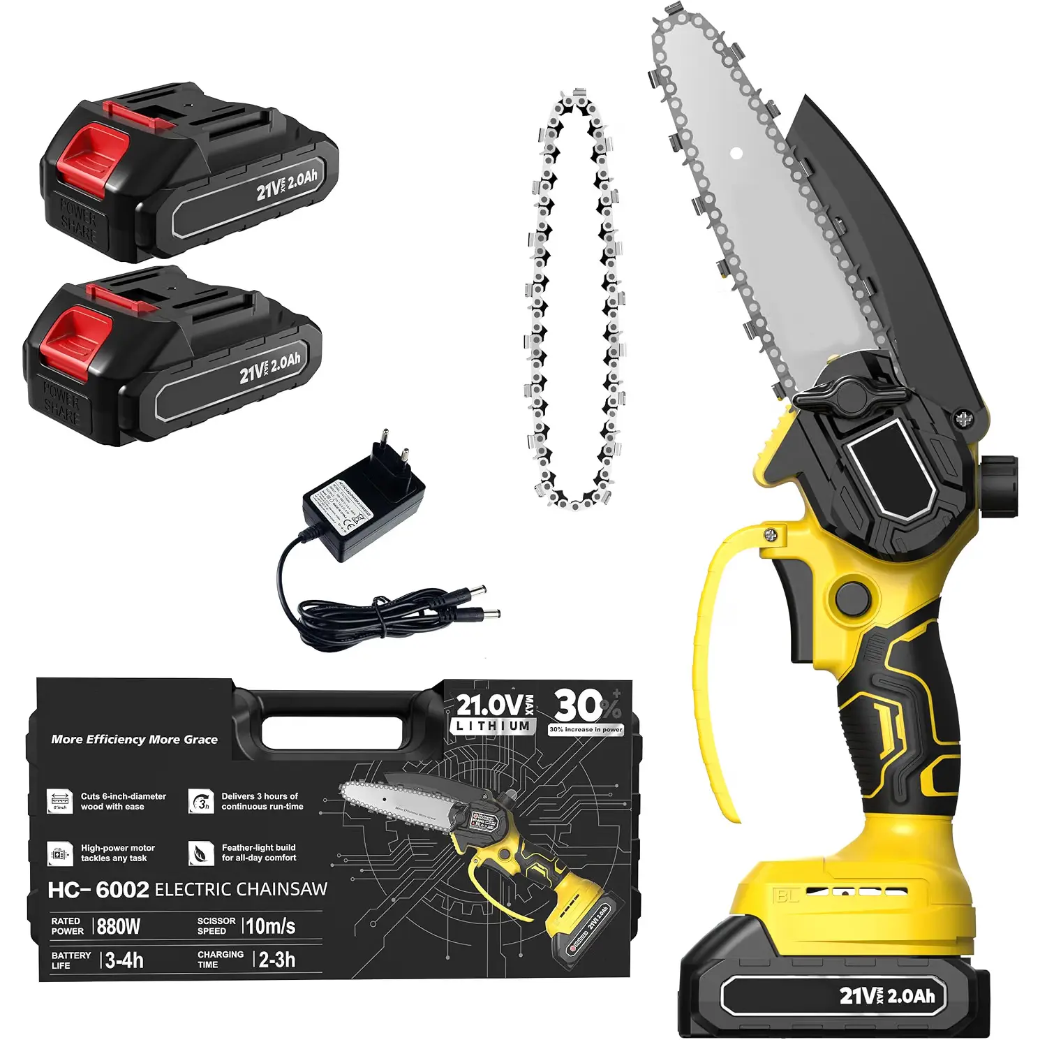 Cordless Mini Chainsaw, 6-Inch Portable Electric Chainsaw with 2 Batteries & Security Lock - Powerful Cutting Tool for Woodworking, Tree Branch Trimming (Efficient Performance Handheld Garden Tool)