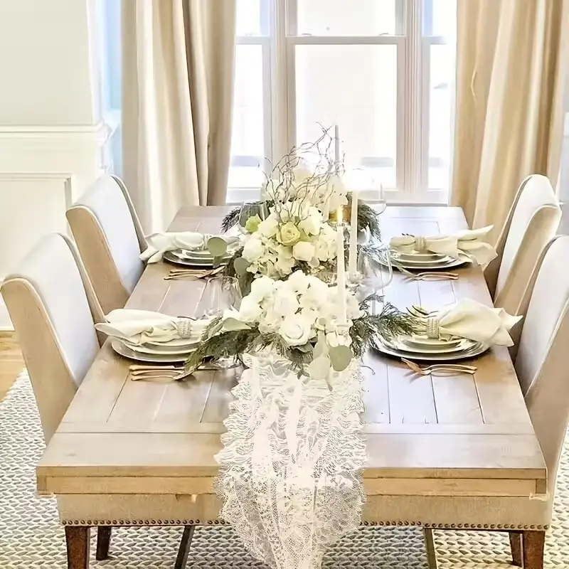 French Lace Table Runner, Floral Edge Tablecloth, Romantic Wedding Decor, Elegant Table Setting, 1 Piece Set