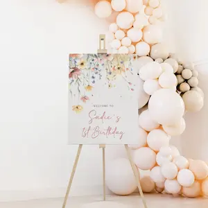 Wildflower Birthday Welcome Sign  Our Little Wildflower is One 1st Birthday Party Decor  Floral Editable Sign Template S589