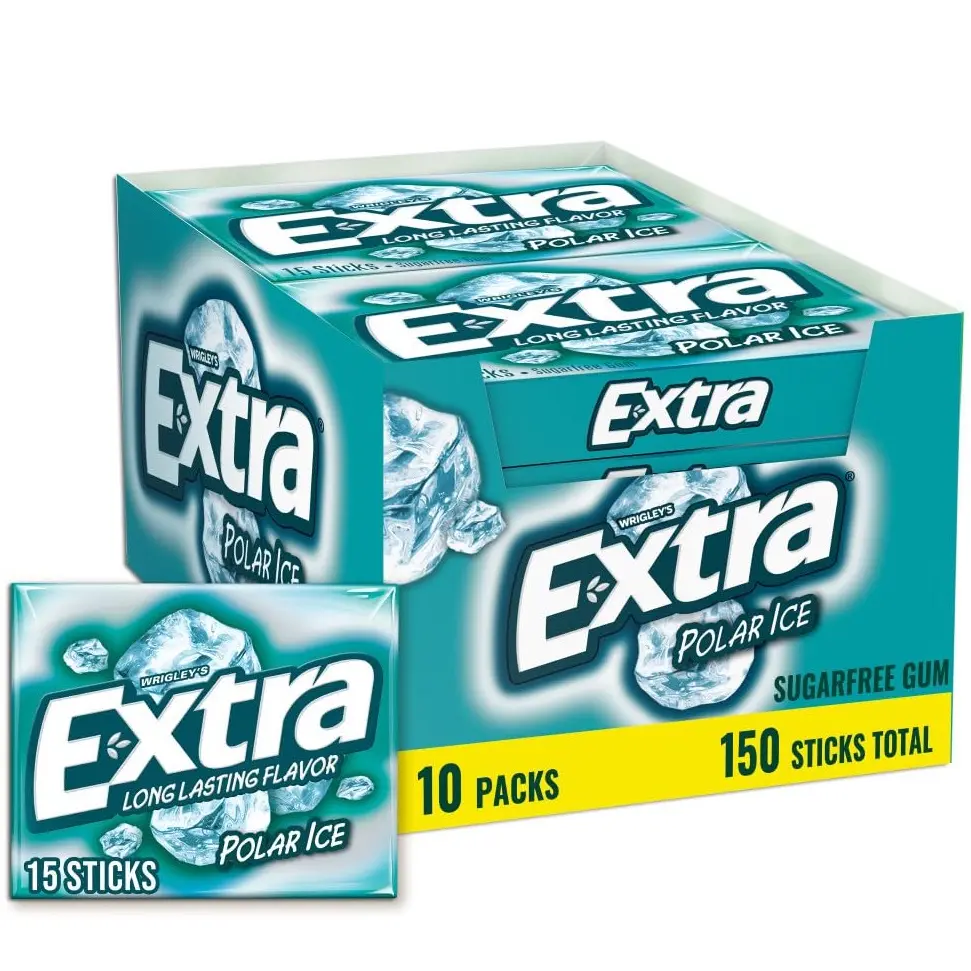 EXTRA Polar Ice Sugar Free Chewing Gum – 15 Stick Packs (Pack of 10)