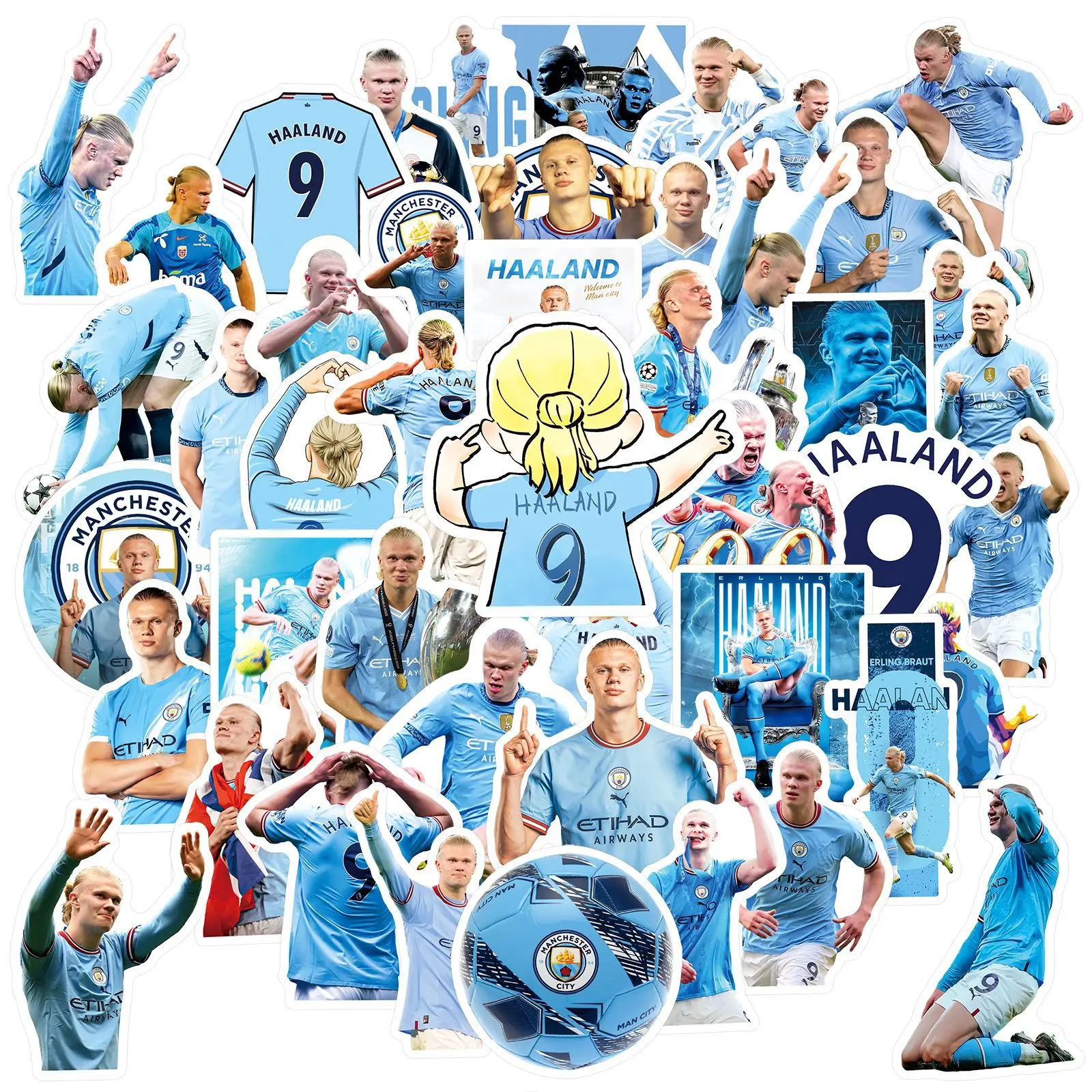 50 pieces of Haaland football star stickers for car, phone, water cup decoration, notebook, planner, waterproof stickers