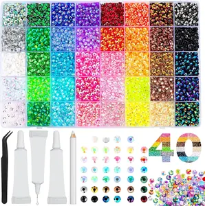 40 Color with 40000Pcs Jelly Rhinestones synthetic beads With Kit for Bedazzling 3mm Multicolor synthetic beads Resin Flatback beads for Art Bedazzler Kit for Crafting Book Shoes Nail Art Glitter Decorative Nails Glam Pack Glitter
