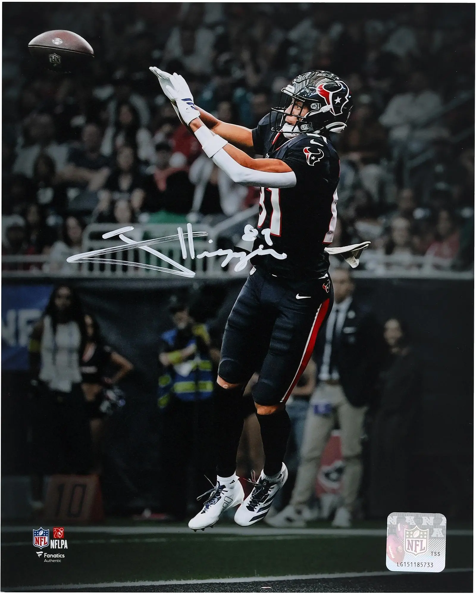 Jayden Higgins Houston Texans Autographed 8" x 10" Touchdown Catch Spotlight Photograph - Fanatics Authentic Certified