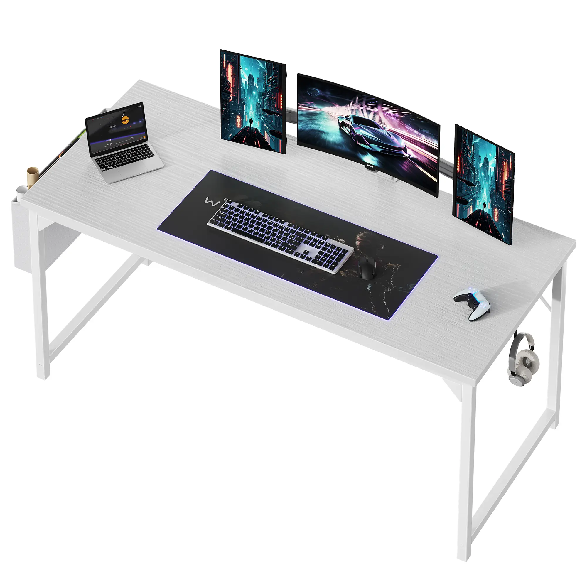 Sweetcrispy LIVE - Computer Desk for Small Spaces with Storage Bag, Home Office Work Desk with Headphone Hook, Office Desk Study Writing Table