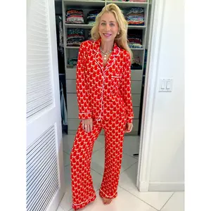 Red Bow Wide Leg Pants Pajamas Set