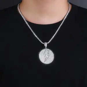 Round Lightning Bolt Moissanite Pendant - 18K Gold Plated S925 Silver