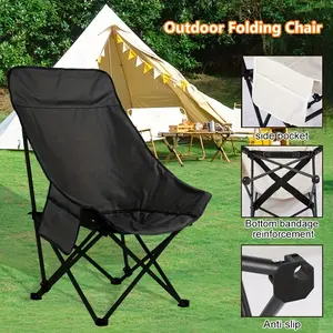 1pc Portable Folding Moon Chair (High Back) - Durable And Versatile Outdoor Leisure, Camping And Beach Fishing Comfortable Lounger/lounge Chair, Available In Black Or Green Colour!