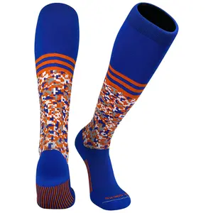 Mk Socks Digital Camo Stripe Knee High Sports Socks - Royal Blue Orange