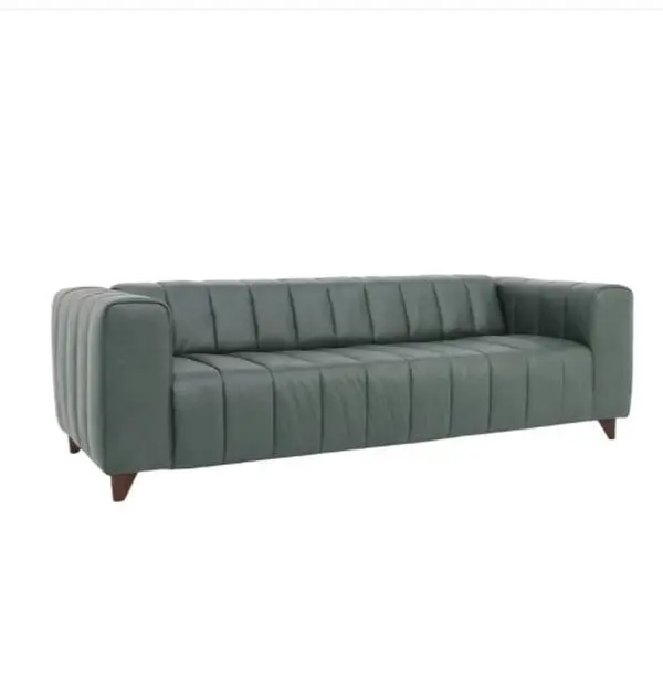 Octavia Top Grain Leather Green Decorative Sofa - Contemporary, Smooth Finish Modern Indoor Living Room Seating Furniture