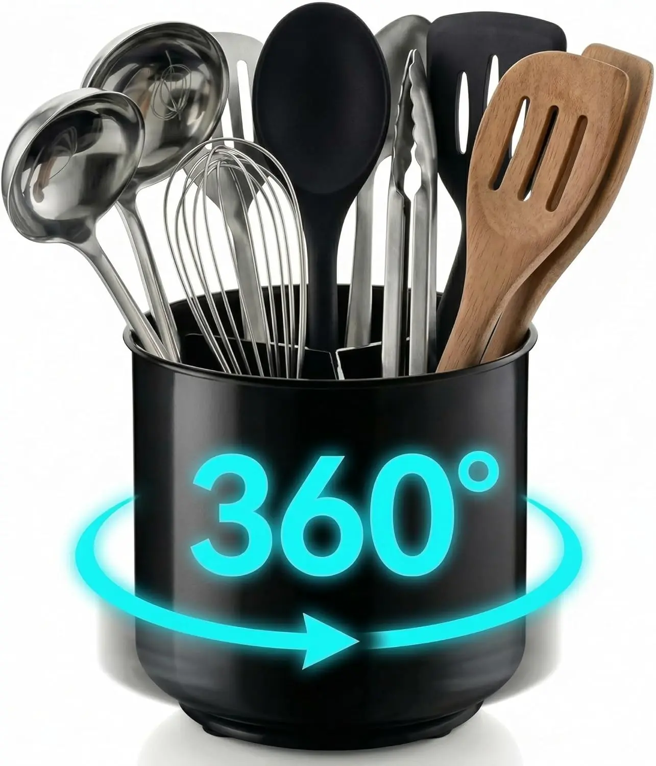 Large Rotating Kitchen Utensil Holder Countertop Caddy Stainless Steel Plastic