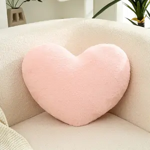 Cute Artificial Rabbit Skin Pillow Heart Shape Cushion Bed Sofa Decoration 15.8x13.8 Inches Women Valentine's Day Anniversary Christmas Home Decor