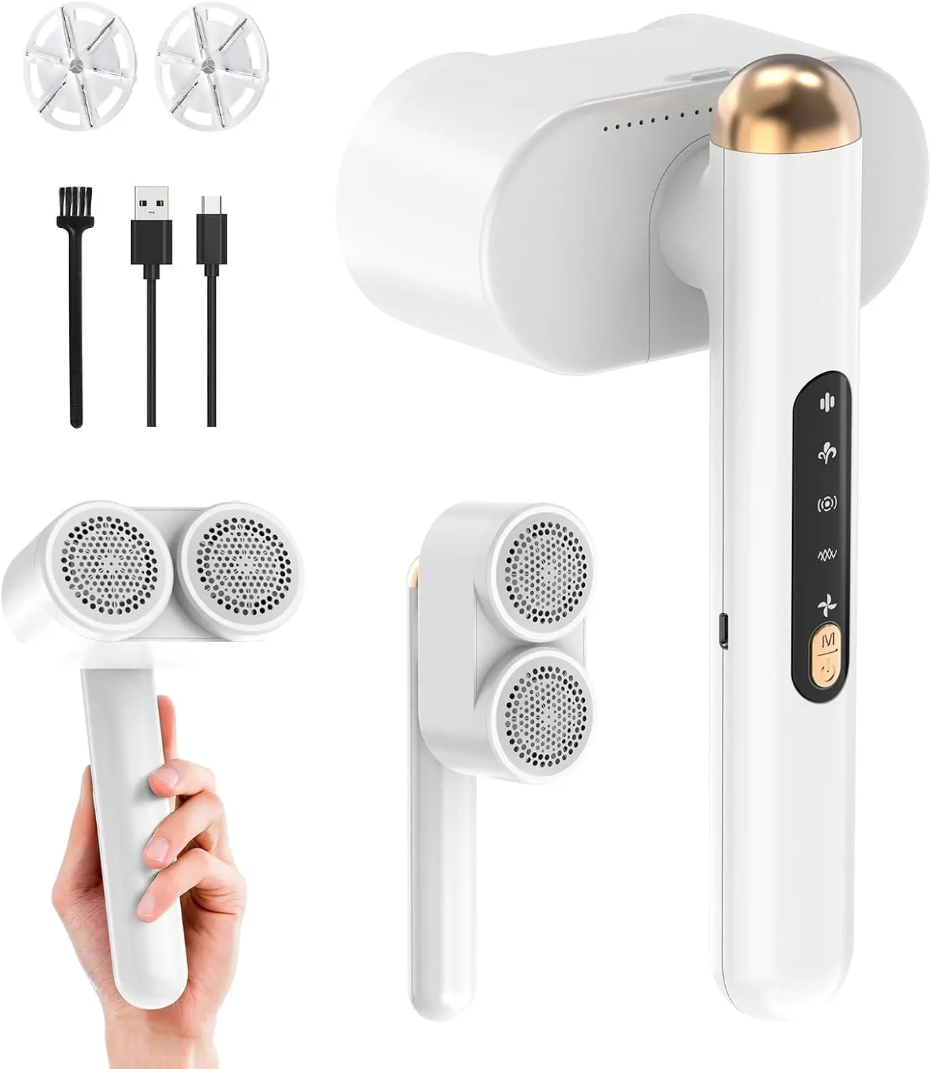 Portable Rechargeable Dual-Head High-Speed Lint Remover With Cleaning Brush Effective Fabric Shaver For Clothes, Furniture, And Carpets