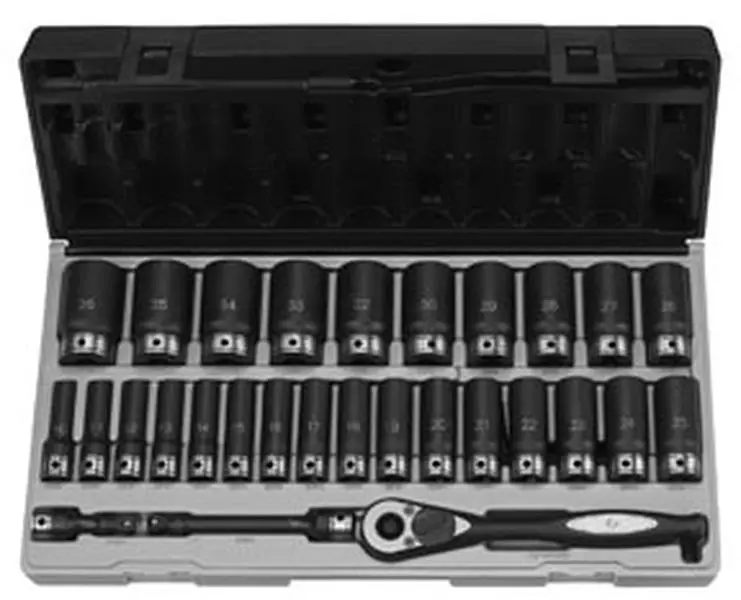 Grey Pneumatic 82629MD 0.5 in. Drive 29-Piece Metric Deep Duo-Socket Set - 6 Pt., 10 mm to 36 mm, 20.35 lbs, Includes 24-Tooth Quick Release Ratchet