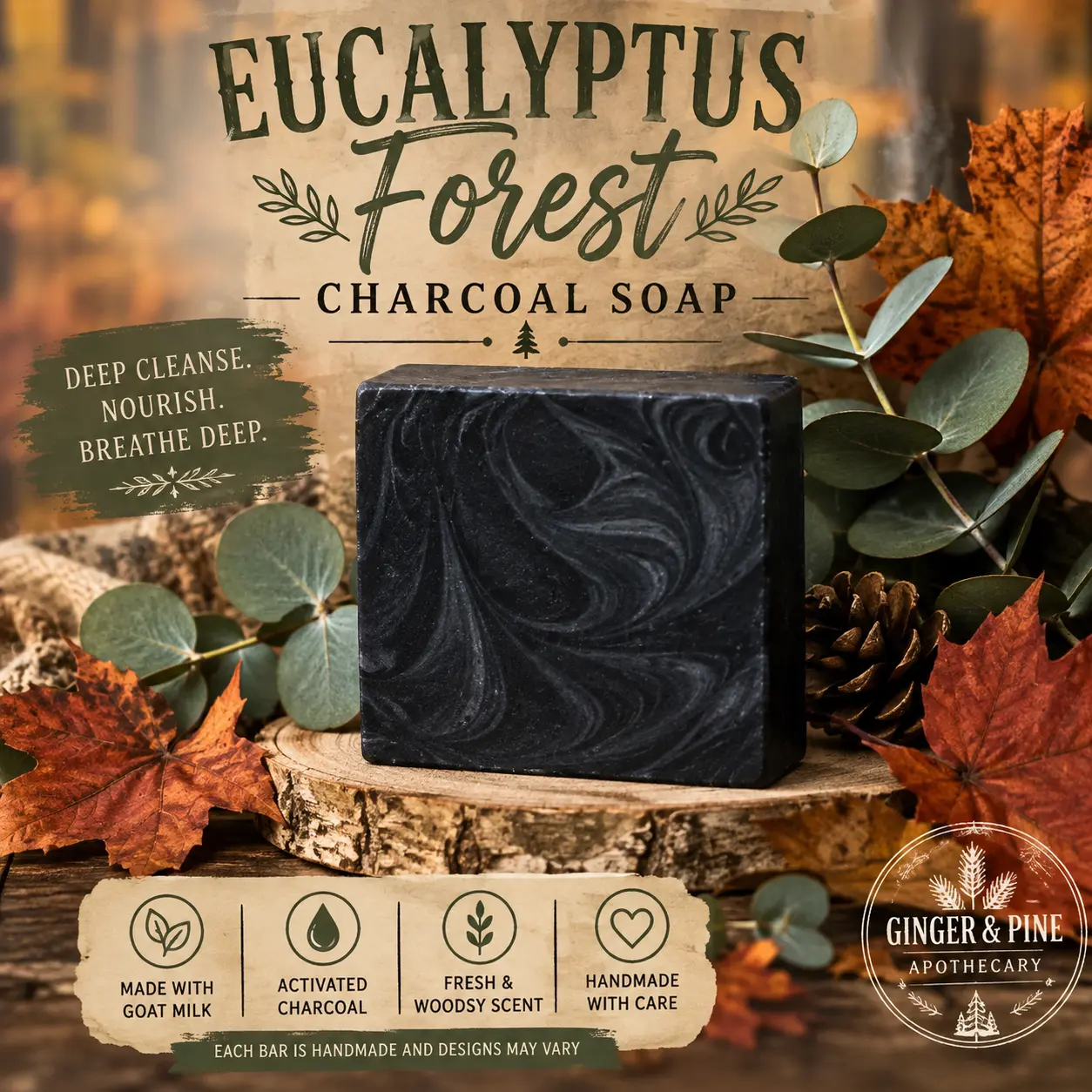 Eucalyptus Forest Charcoal Soap | Goat Milk Soap with Activated Charcoal