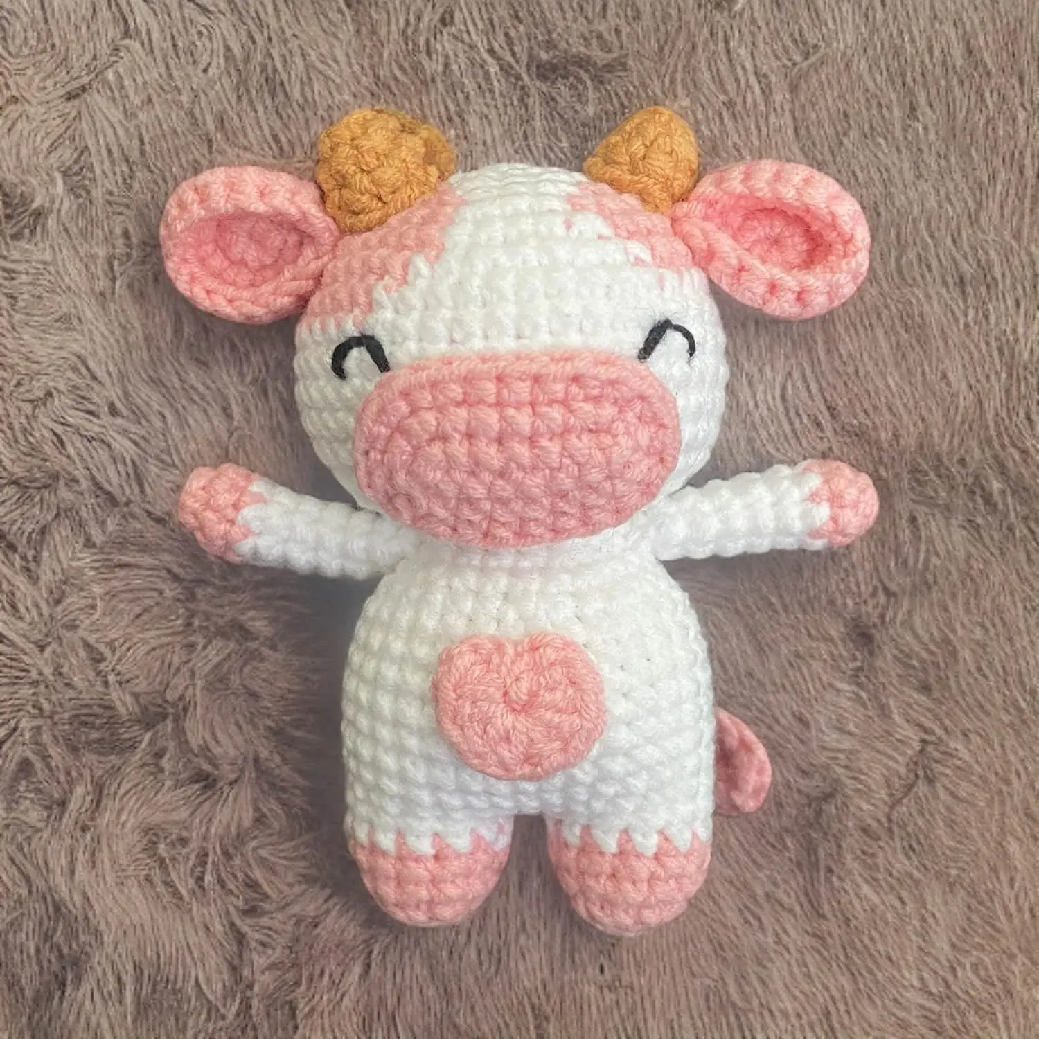 Handmade Crochet Strawberry Cow Plush | Mini Yarn Toy