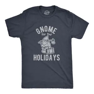 Mens Gnome for The Holidays T Shirt Funny Christmas Party Family Graphic Tee Mens Funny T Shirts Cool Vintage Fashion T-Shirt Gift Classic Menswear Christmas Apparel for Men Novelty Tees for Guys Navy