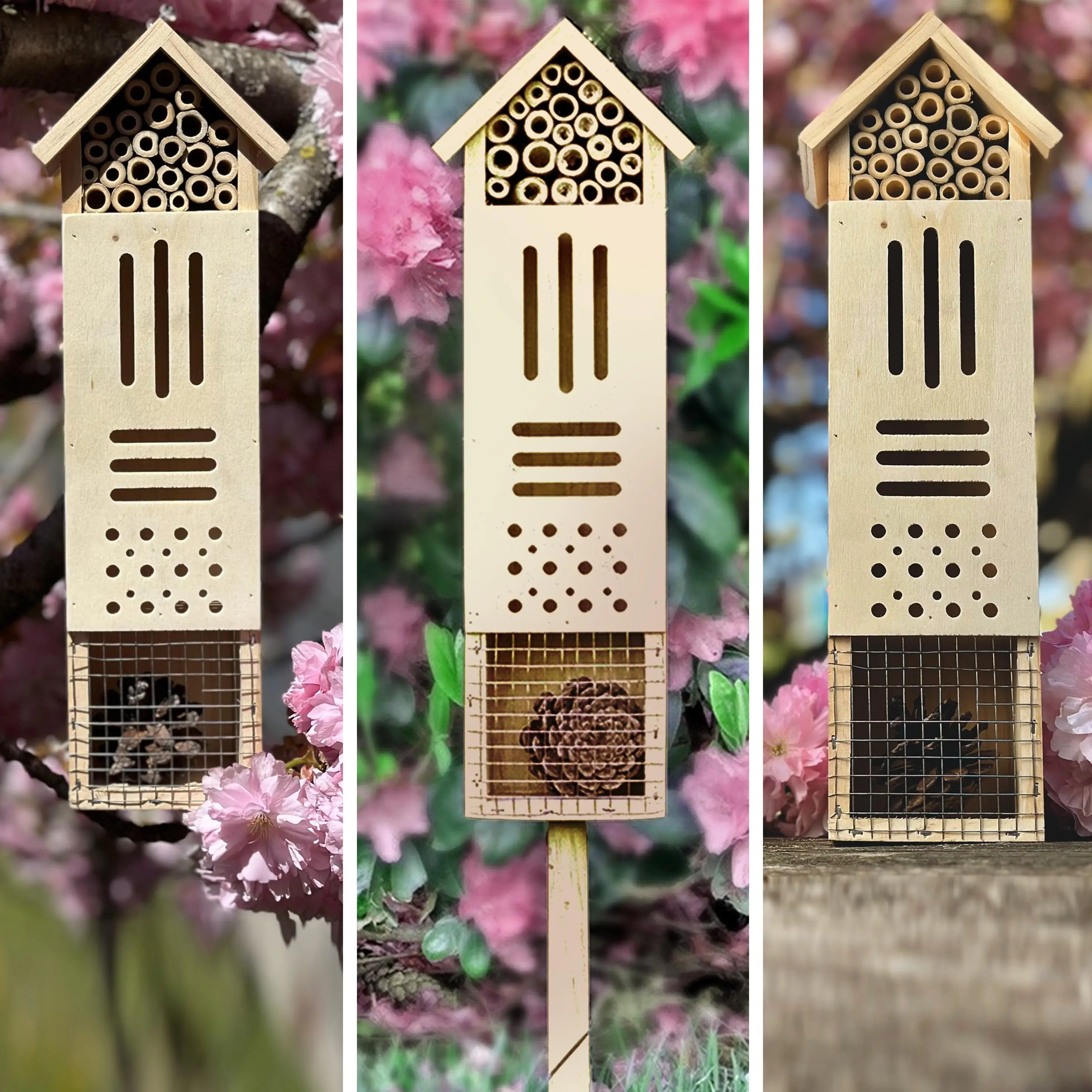 Pollination Castle - Large Wooden Insect House, Hotel for Bugs, Safe Haven for Bees, Butterflies, Ladybugs, Natural Beneficial Insect Habitat for Gard