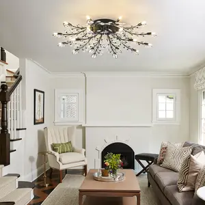 18-Light Crystal Farmhouse Modern Matte Black Chandelier Light Fixture, Adjustable Hanging Ceiling Light for Dining Room Kitchen