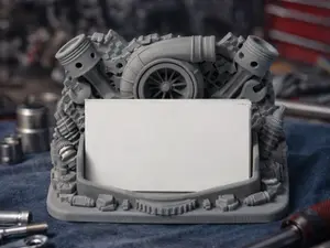 3D Printed Engine Design Business Card Stand - Office Accessories, Unique Gift for Mechanic Enthusiasts