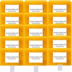 Lemon Turmeric & Kojic Acid Brightening Soap Bar for Dark Spots & Hyperpigmentation, Summer Acne Face & Body Wash Skincare Cleanser Sets with Soap Bags