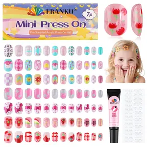 EBANKU 168Pcs 7 Pack Press on Nails for Kids Children Fake Nails Stick on Nails Full Cover Gradient Color Short Acrylic Nail Tip with Nail Glue for Christmas Party
