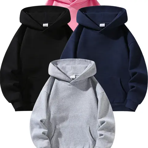 Men's Minimalist Fleece Hoodie Pullover - Regular Fit, 100% Polyester Soft Breathable French Terry Fabric, Plain Preppy Athletic Student Top, Casual Outdoor Wear, Durable Machine-Washable Versatile Gift for Him (Gray/Black/Blue)