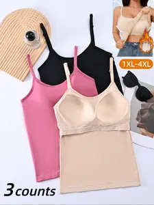 Fall&Winter Women's Seamless Soft & Comfortable Built in Bra Tank Top,Thickened Tank Top with Adjustable Shoulder Strap, Comes with Chest Cushion,Elastic&Seamless,Fashionable, Casual, Inner&Outer Wear