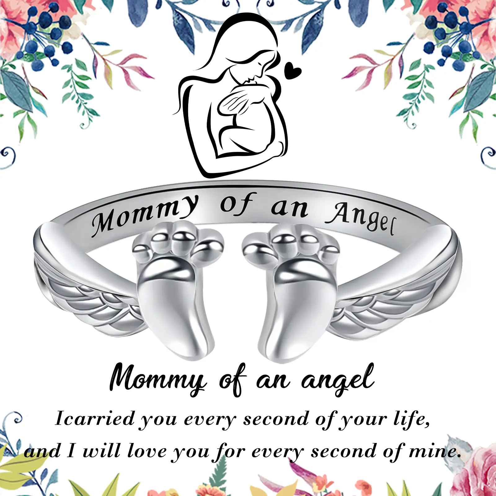 Miscarriage Ring Loss of Pregnancy Rings 925 Sterling Silver Loss Mommy of an Angel Memorial Jewelry Sympathy Gift for Women Mom (Miscarriage Ring)