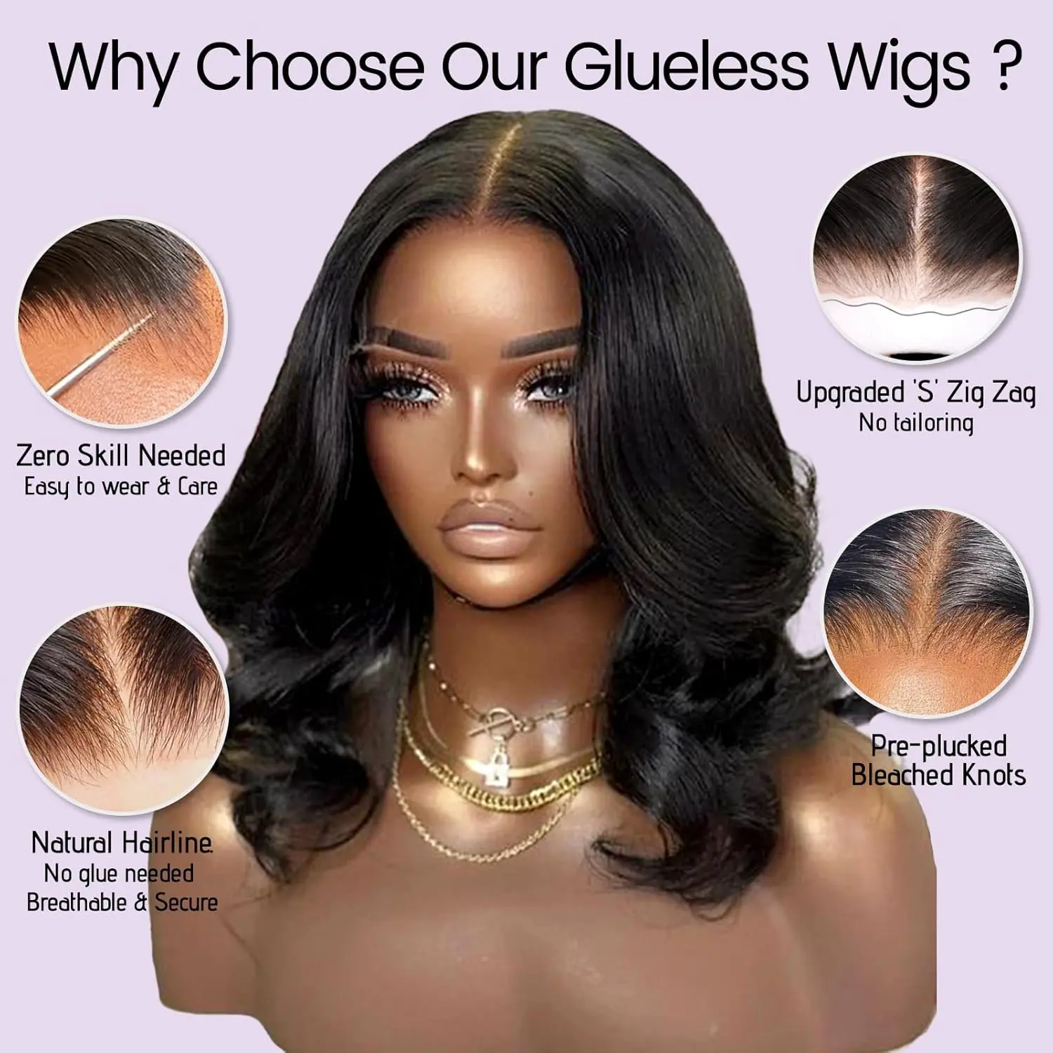 Glueless Body Wave Bob Wig Human Hair Pre Plucked Pre Cut 4x4 Lace Front 180 VRbest Wear and Go Glueless Wigs Pre Plucked Pre Cut 4x4  main image 2