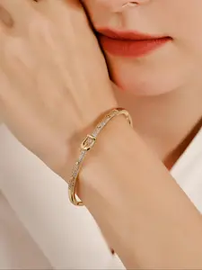 Women's Elegant Artificial Zircon Decorated Bangle Bracelet, Exquisite Trendy Bracelet, Stackable Bracelets, Fashionable Jewelry for Women & Girls As Gift