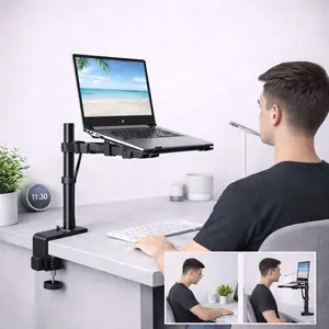 UPGRAVITY Laptop Desk Mount Arm with Vented Tray 360° Rotation C-Clamp Grommet Cable Management for Laptops up to 17" and Monitors up to 32" Ergonomic Posture Space-Saver