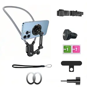 Magnetic Neck Mount Phone stand, Hands-Free Neck Strap Mount with Anti-Shake Stabilizer, 360° Rotatable POV Chest Harness for Vlogging, Running, TikTok & YouTube