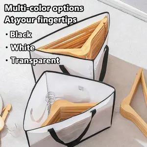 Large Capacity Clothes Hanger Storage Bag, Triangular Design, Foldable with Handle, Space Saving, Transparent Clear, for Wardrobe, Home Laundry Room