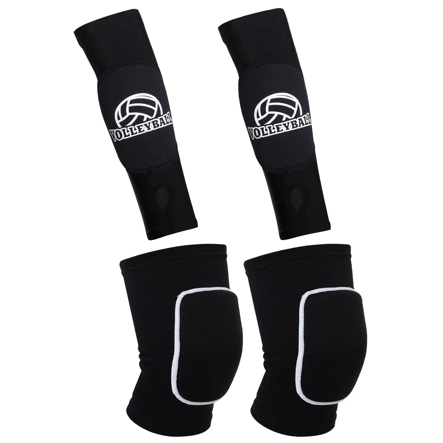 2 count Volleyball Accessories Including Volleyball  Pads and Volleyball Arm Sleeves with Protection Pads and Thumb Hole for Women Girls Teens Volleyball  (Black)