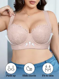 Women's Plus Size Lace Push-Up Bra, Underwire Support Anti-Sagging, Trim for Sculpted Lift Breathable and Soft Adjustable Wide Straps, Daily Wear SpringStatements