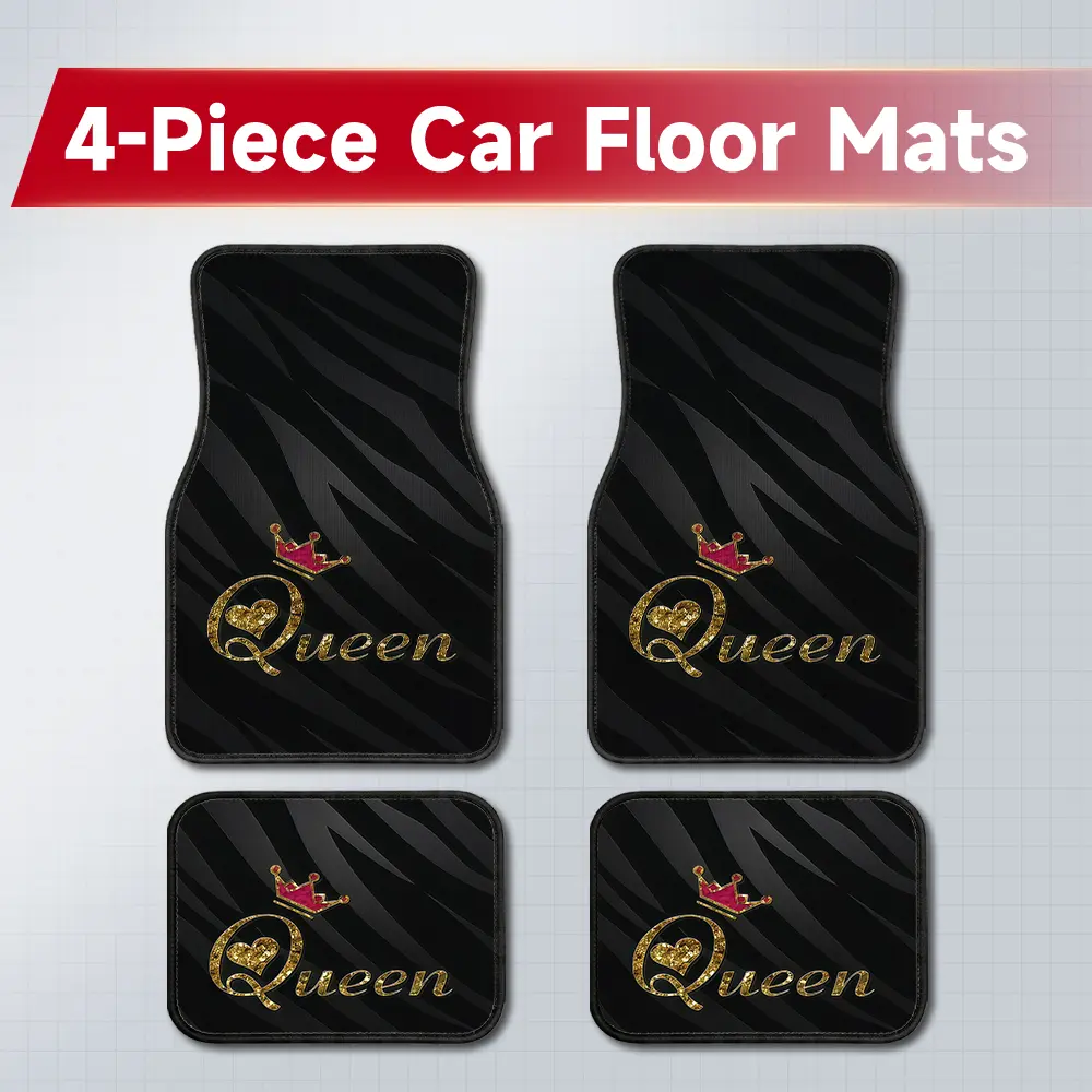 4PCS Queen Crown Zebra Print Car Floor Mats - Black Gold Glitter Stylish Pattern, Wear-Resistant, Easy-Clean Car Accessories, Fit Sedan SUV Truck Van Interior Decor, Perfect Gift for Her, Automotive, Floor Mats For Trucks