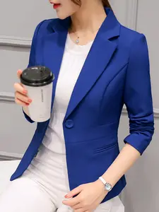 Women's Solid Button Front Lapel Blazer Suits, Casual Long Sleeve Outerwear for Work Office Business, Ladies Clothes for All Seasons