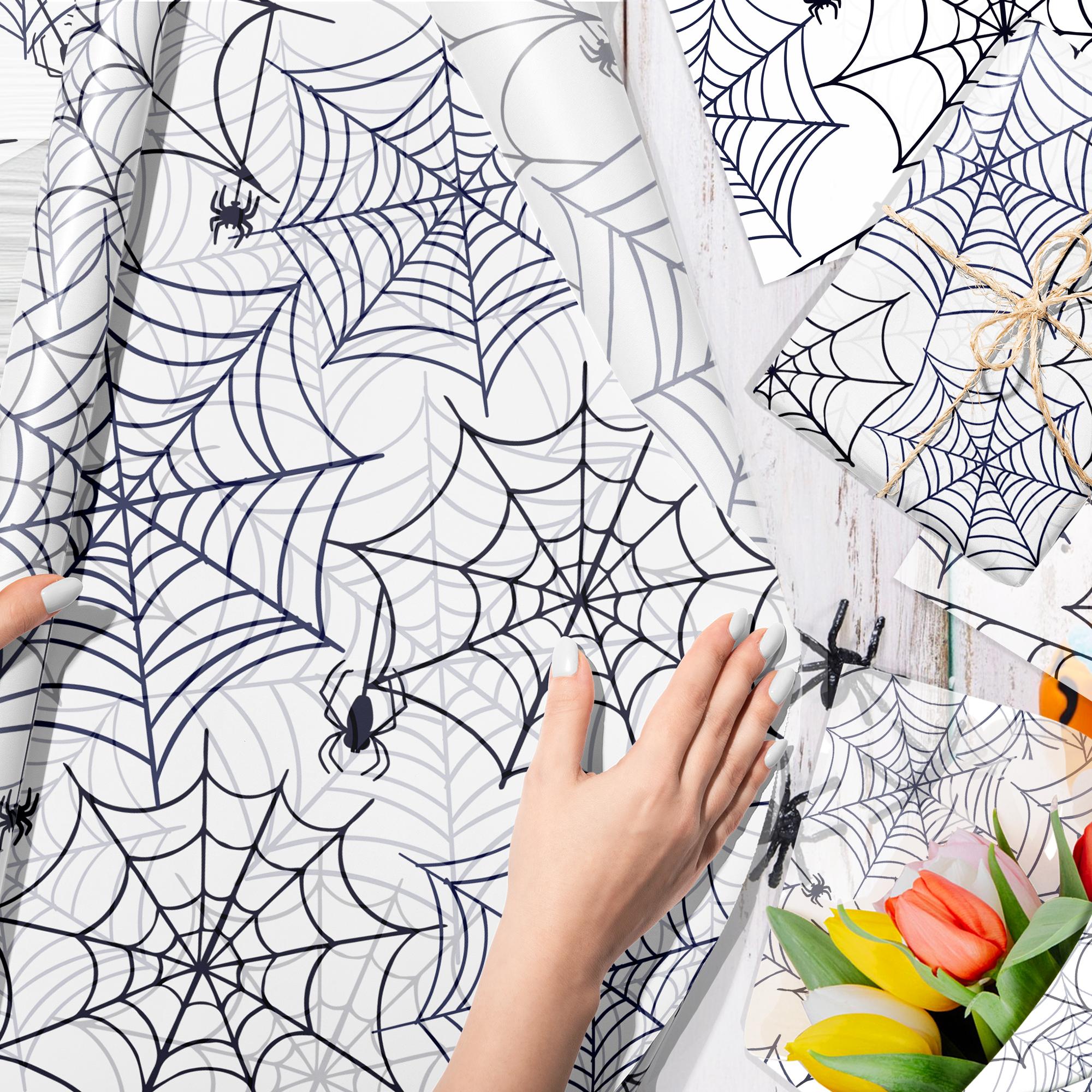 50 sheets of Halloween spiderweb pear paper, moisture-resistant thin copy paper for candy gifts, spooky web-patterned tissue paper, suitable for Halloween candy bags, gift box fillers, and handmade DIY projects