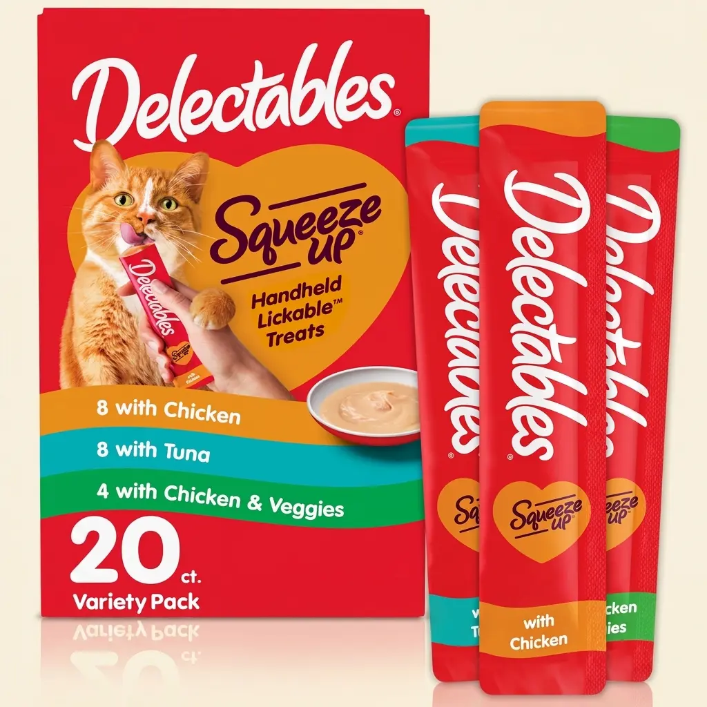 Hartz Delectables Squeeze Up Variety Packs Interactive Lickable Wet Cat Treats 20 Count Grain Free Creamy Puree Tubes