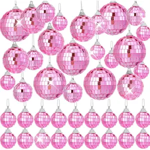 42 Pack Pink Mini Disco Ball Decor - Hanging Mirror Ball Ornaments Different Sizes - Disco Balls Decorations Bulk for Party Christmas Tree Cake Room Birthday (1.2 Inch, 1.6 Inch, 2 Inch, 2.4 Inch)