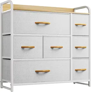 Dresser with 7 Drawers - Fabric Storage Tower, Organizer Unit for Bedroom, Living Room, Hallway, Closets - Sturdy Steel Frame, Wooden Top & Easy Pull Fabric Bins