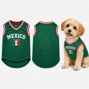 Mexico Dog Jersey, Mexico-Inspired Pet Soccer Shirt, Green Aztec Pattern Sleeveless Puppy Sports Vest, Breathable Mesh Dog Shirt for Small Dogs Cats