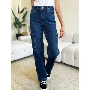 Judy Blue Full Size High Waist Straight Cargo Jeans Denim Fashion