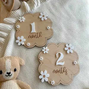Unpainted Wood Milestone Set, Romantic Daisy Flower Wooden Disc, Monthly Milestone Marker, Igrowth Stage Photo Prop, Rustic Decor, Home Decor, Personalized Decorative Plaque