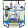 60" Trampoline for Kids with Net,  Toddler Trampoline Indoor Outdoor Playset with Basketball Hoop, Gymnastic Rings & Punching Bag, Kids Trampoline Toys for Boys Girls Ages 1-8