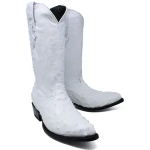 Mens White Leather Boots J-Toe Animal Print