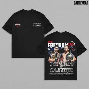 Graphic T-shirt Men's Black UFC Freedom 250 T-Shirt, Topuria vs Gaethje UFC MMA Graphic Tee, Gym Wear Sports Apparel Menswear, Casual Streetwear Unisex Camiseta Verano, Gift for Fighters UFC Fans Fight Night Shirt