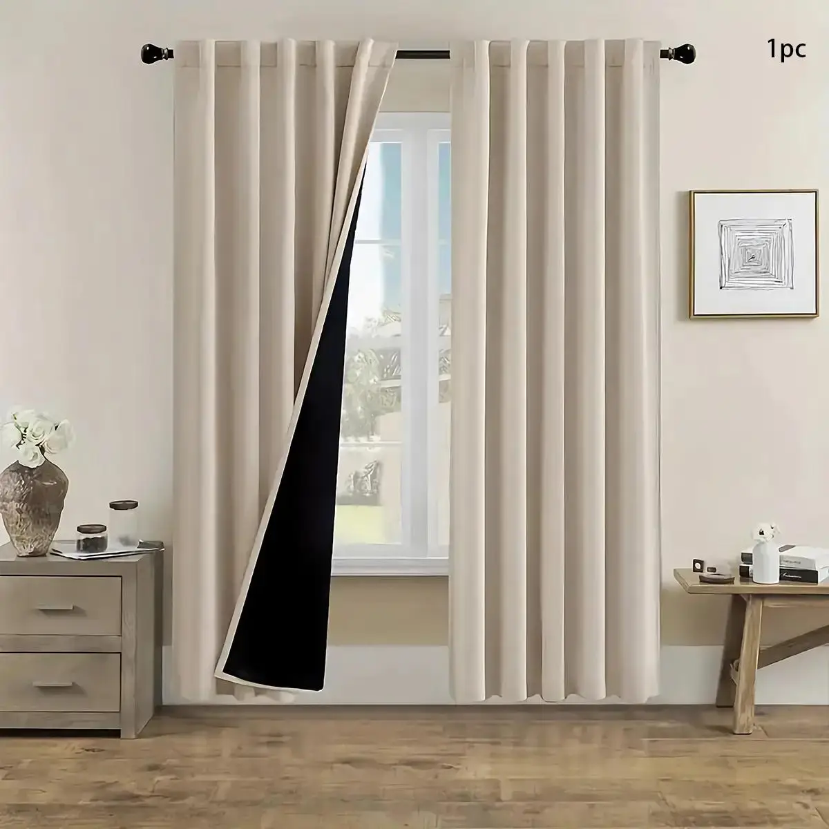 Solid Color Curtain, 1 Count Black Out Heat Insulating Curtain, Simple Window Curtain for Home Living Room Bedroom