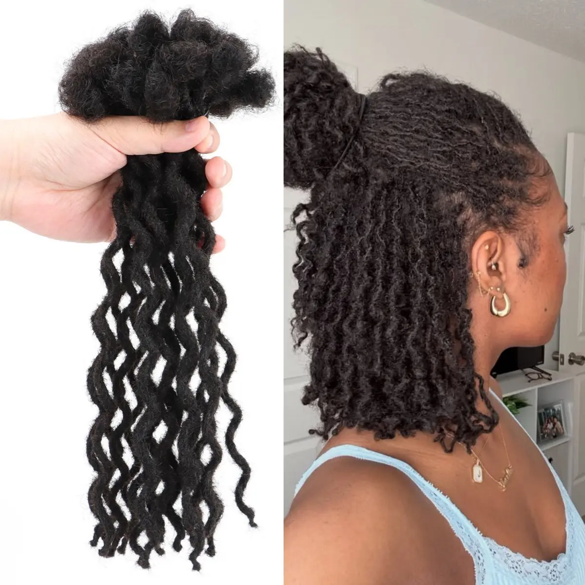 30 Strands Loc Extensions Afro Curly Wave Human Hair Handmade Permanent Dreadlock Extensions for Man/Women/Kids hair extensions Glueless Reusable Bleach/Dye Safe Afro-Kinky Texture